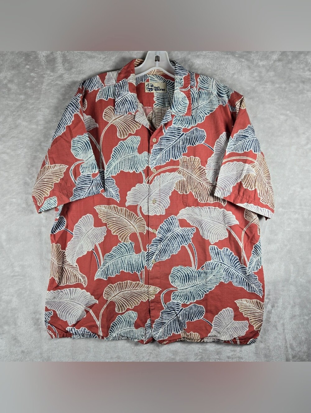 Reyn Spooner Button Up Shirt Mens Size L Large Terracotta Leaves Short Sleeve